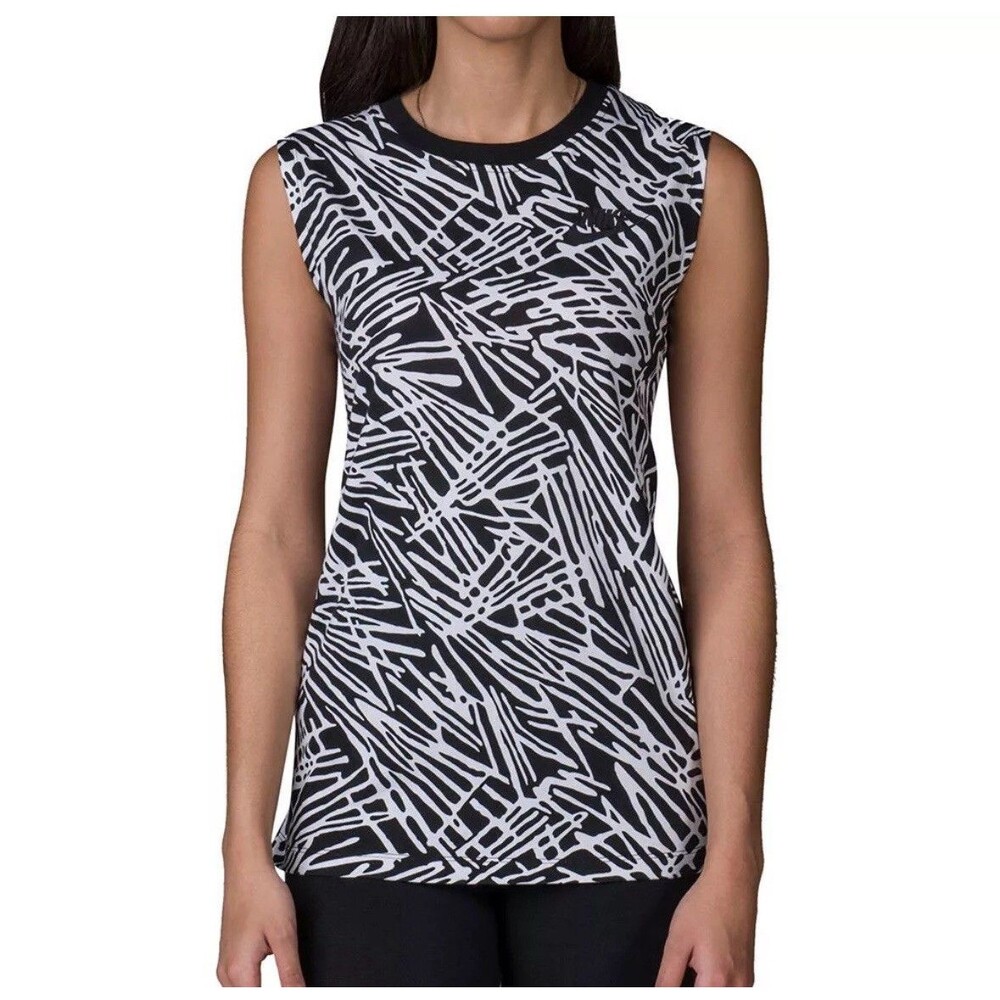 NIKE Zebra 739960 BLACK / WHITE Muscle Tank Top Womens M Abstract Sleeveless